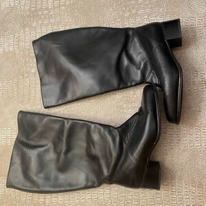 Regence Black Leather Heeled Boots. Wide calf.